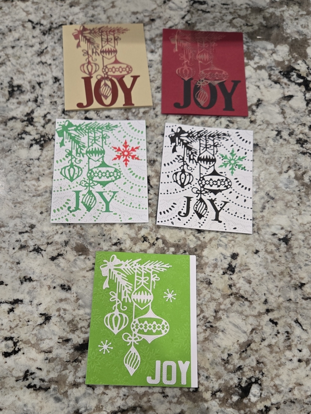 Hand Crafted JOY Holiday Greeting Cards - Set Of 5 Cards
